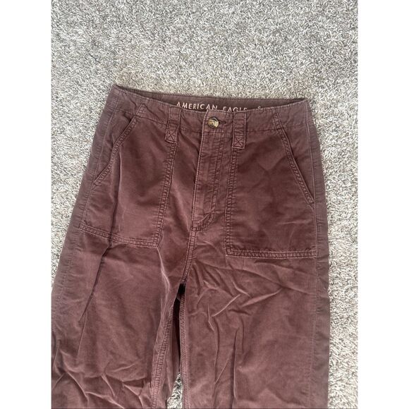 American Eagle Baggy Mom Pant Corduroy High Rise Brown/Red Size 0 Raw Hem Fall - Picture 14 of 14